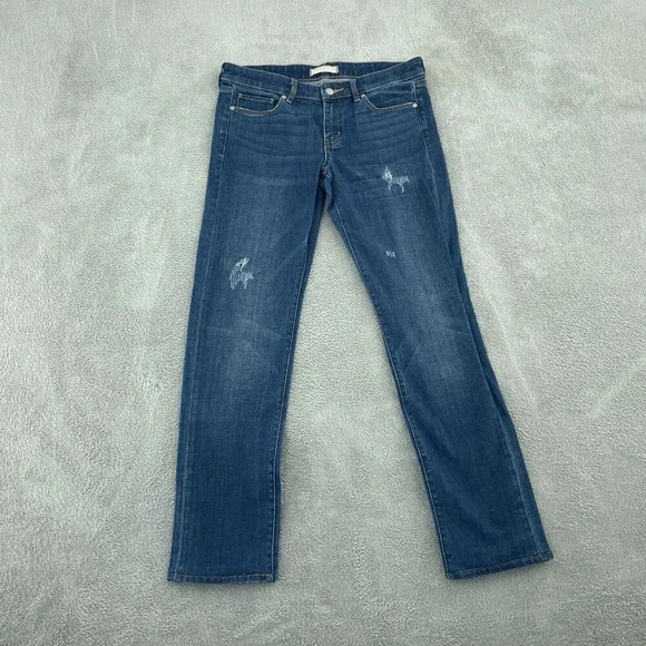 Uniqlo Womens Slim Tapered Jeans 27" Waist 33" Inseam Distressed Blue Denim 3660 - Picture 1 of 10